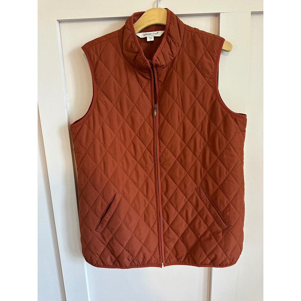 Coldwater Creek Rust Orange Quilted Zip Front Vest Womens Large Cinched Back